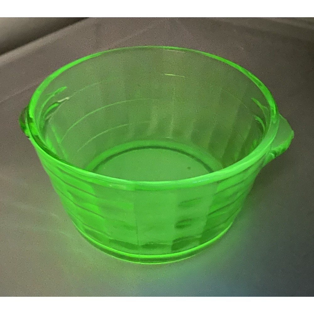Antique Anchor Hocking Block Optic Uranium Glass Butter Tub/Ice Bucket 1930s